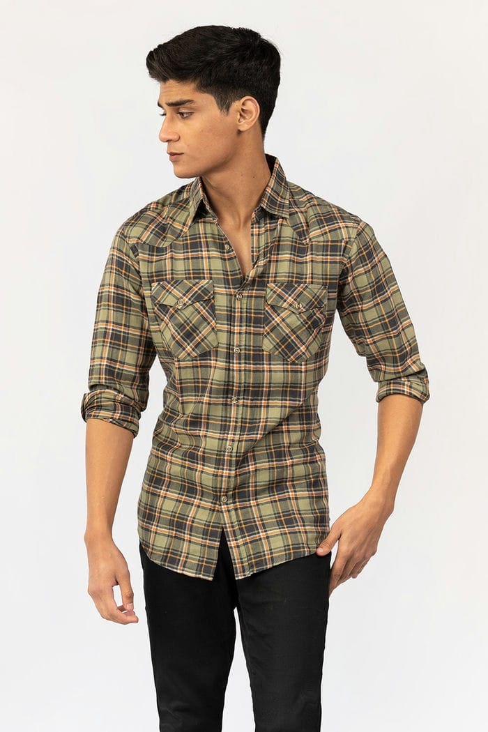 Green-Navy  Casual Shirt CM-YD-2866 CS