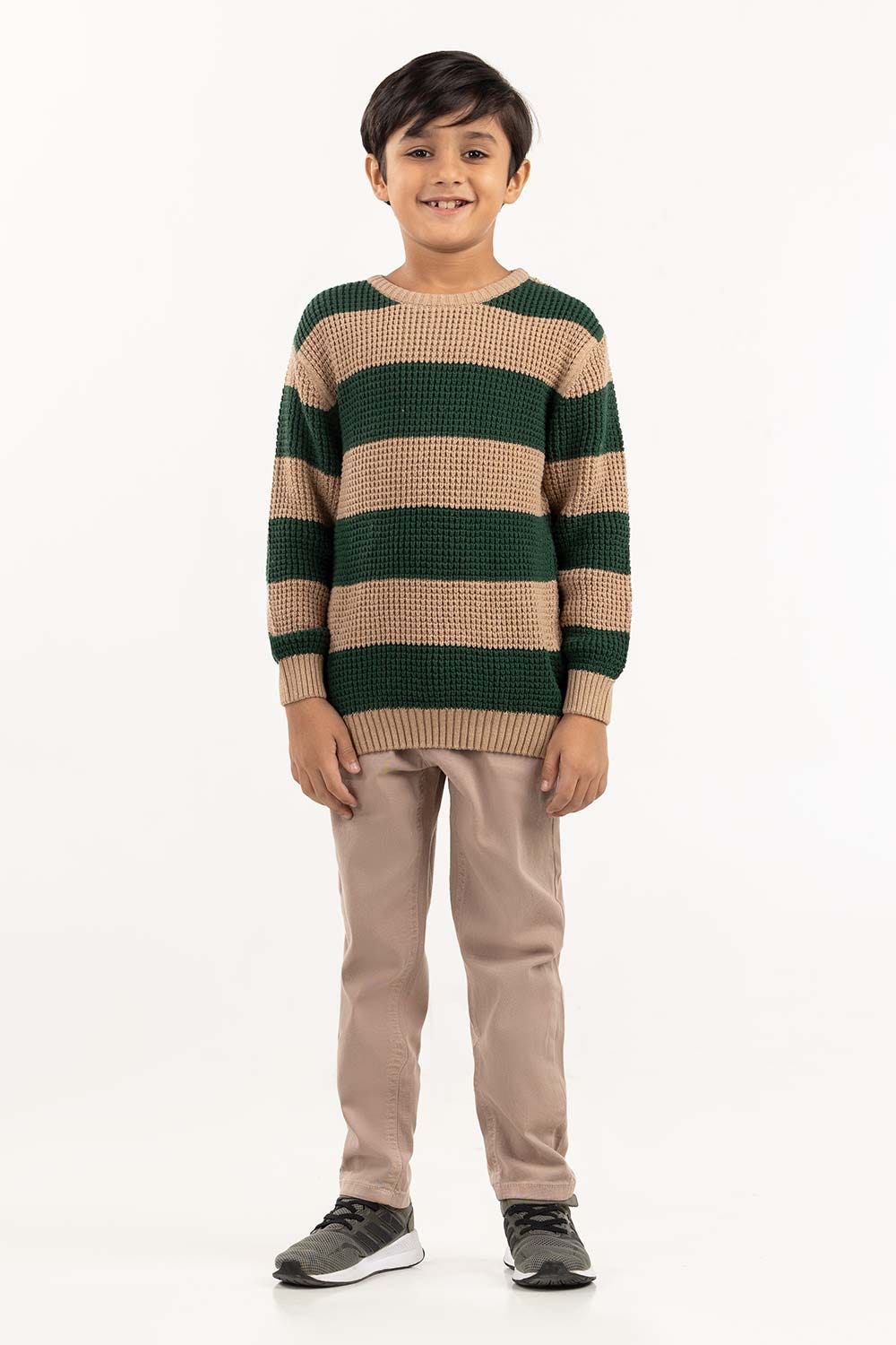 Toddler Boy Green And Brown Knit Sweater 224-511-035