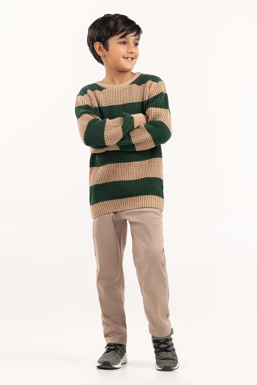 Toddler Boy Green And Brown Knit Sweater 224-511-035