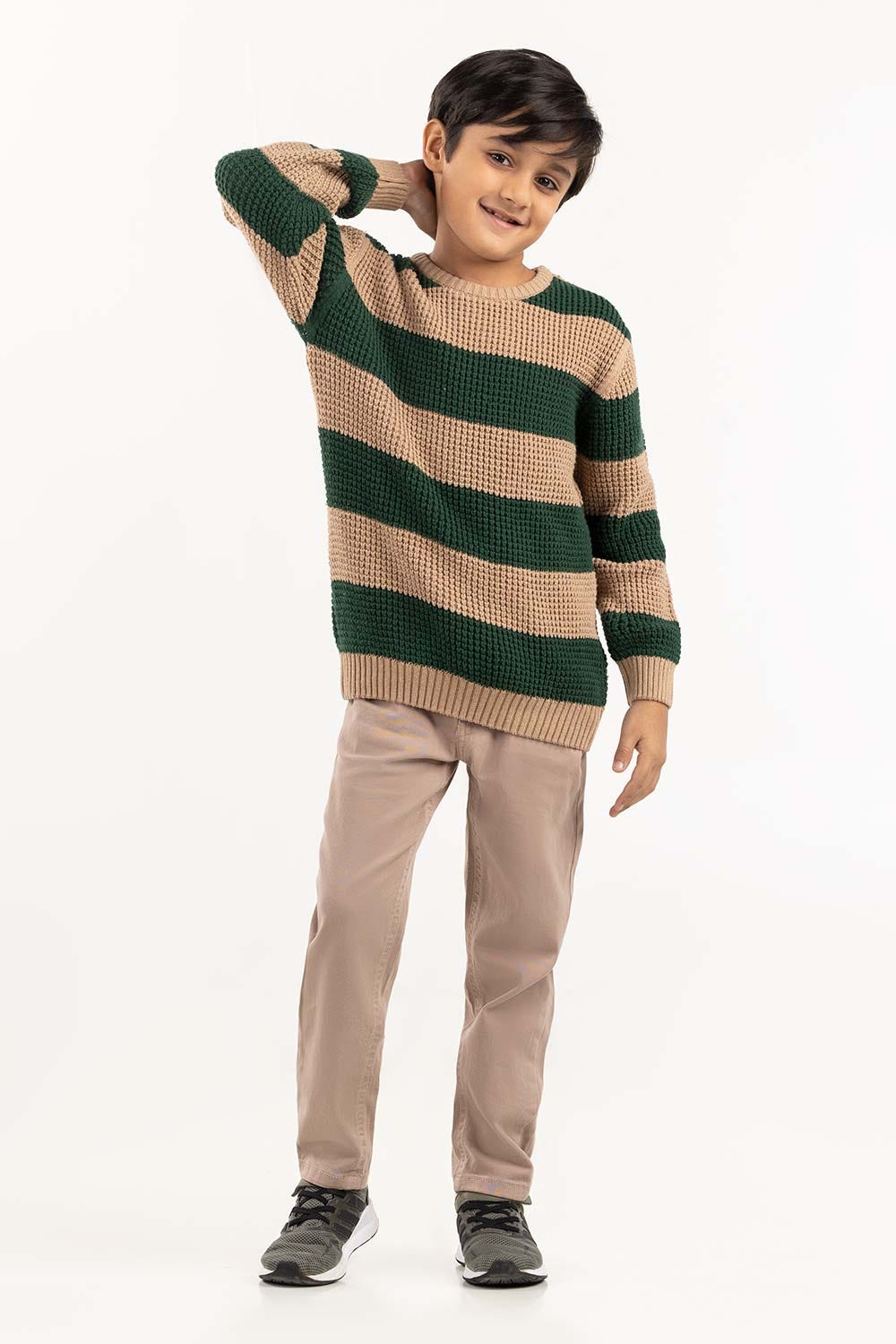 Toddler Boy Green And Brown Knit Sweater 224-511-035