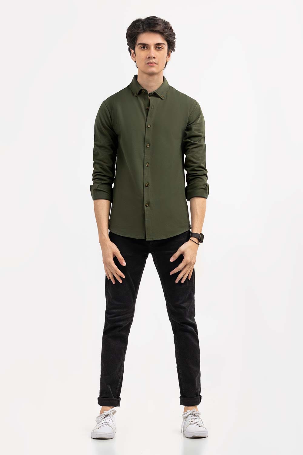 Green  Basic Knitted Casual Shirt FS-CS-KNIT-D15