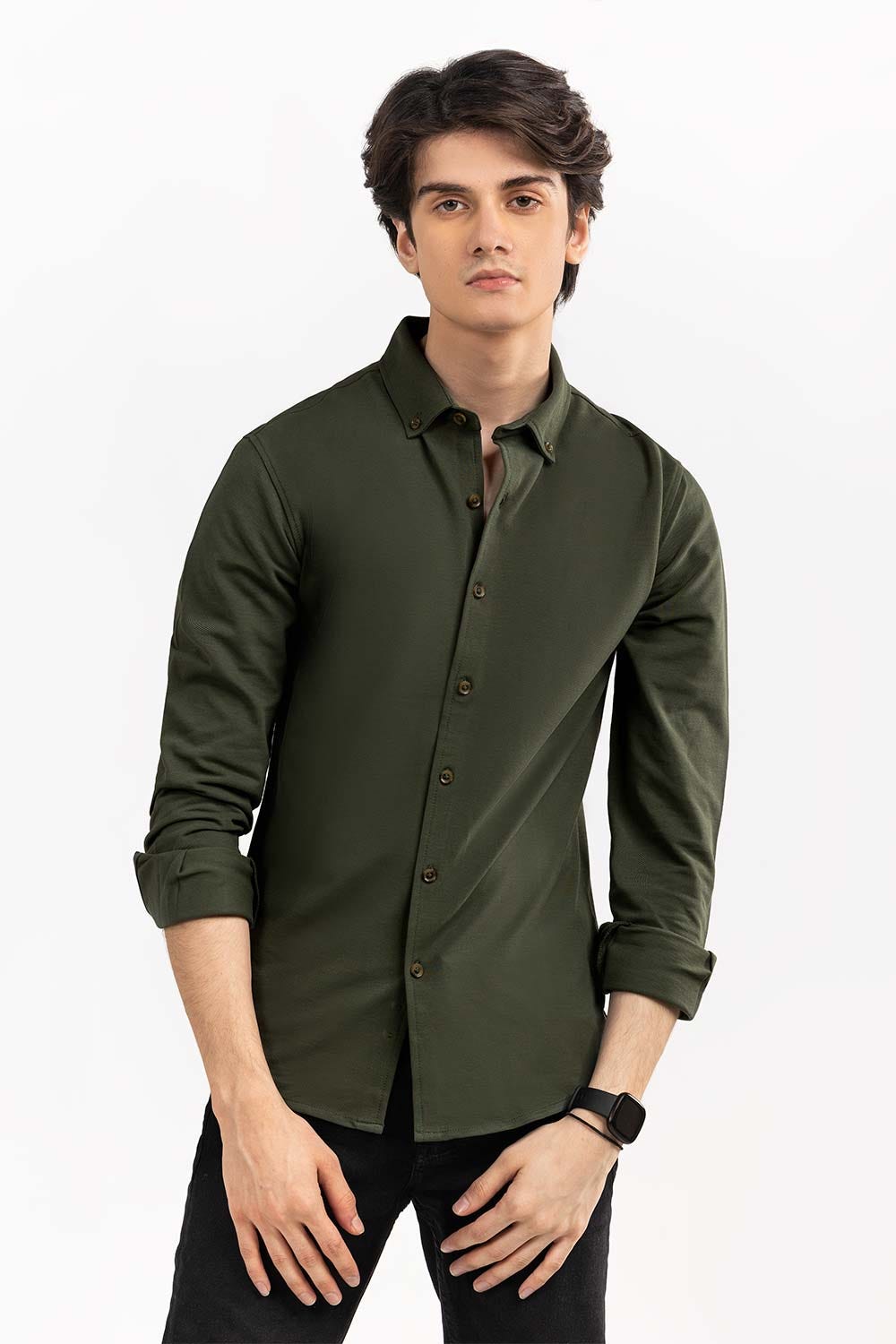 Green  Basic Knitted Casual Shirt FS-CS-KNIT-D15