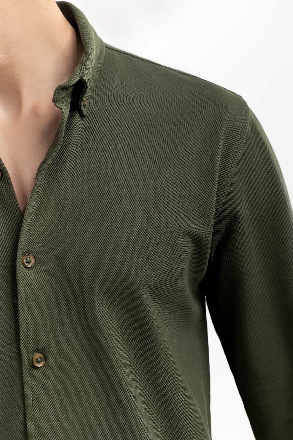 Green  Basic Knitted Casual Shirt FS-CS-KNIT-D15