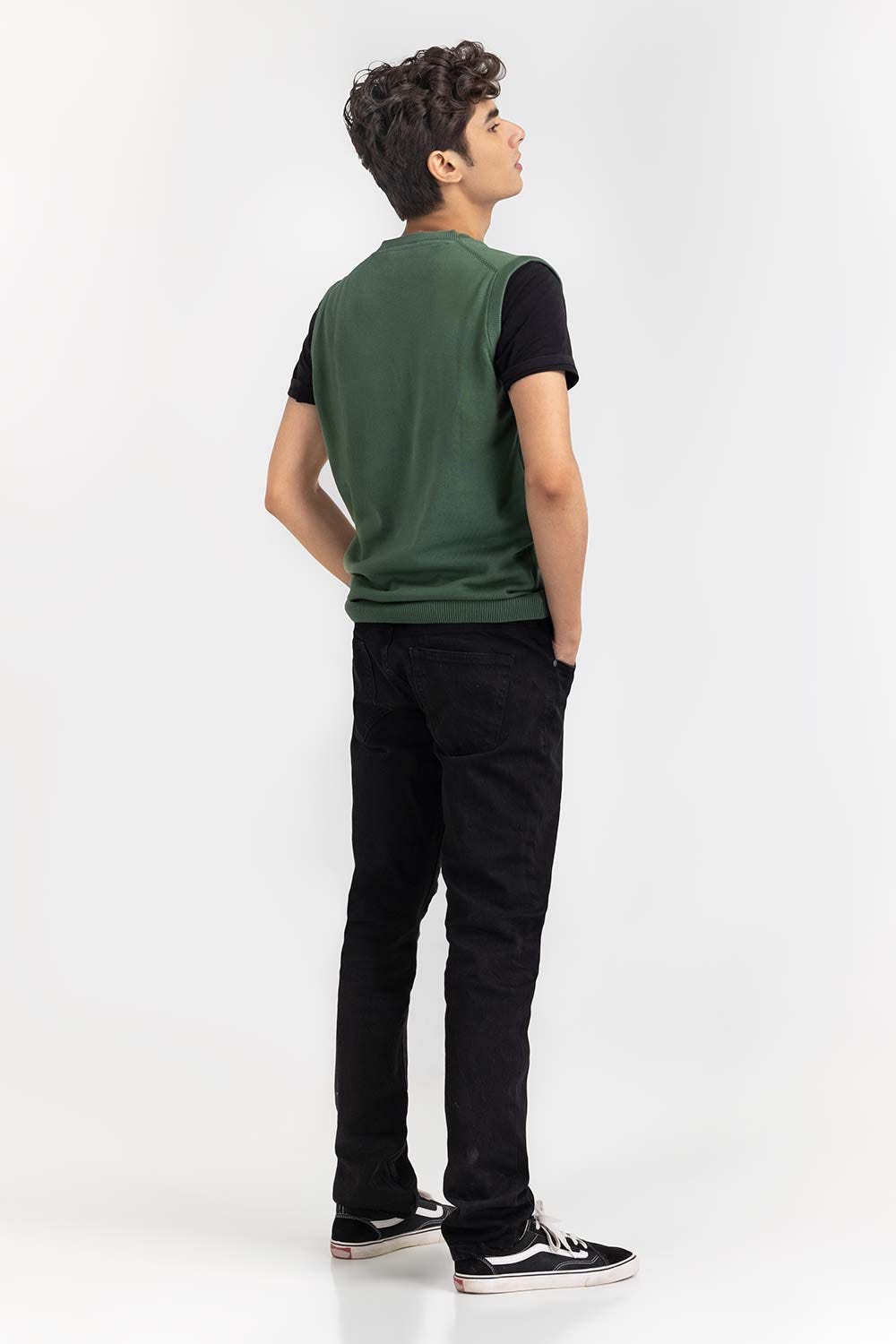 Green Basic V Neck Sleeveless Sweater SWT-BSLVN-22-007