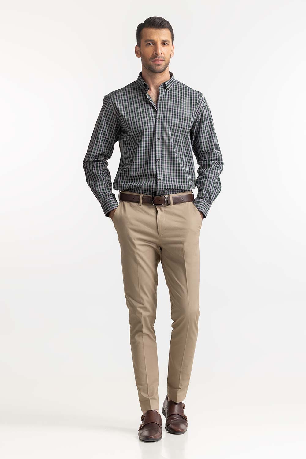 Green Black Checkered Formal Shirt MN-FS-YD24-058