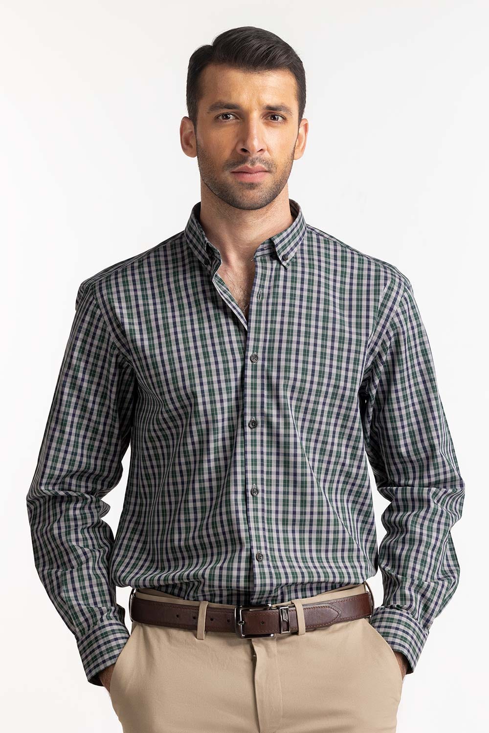 Green Black Checkered Formal Shirt MN-FS-YD24-058