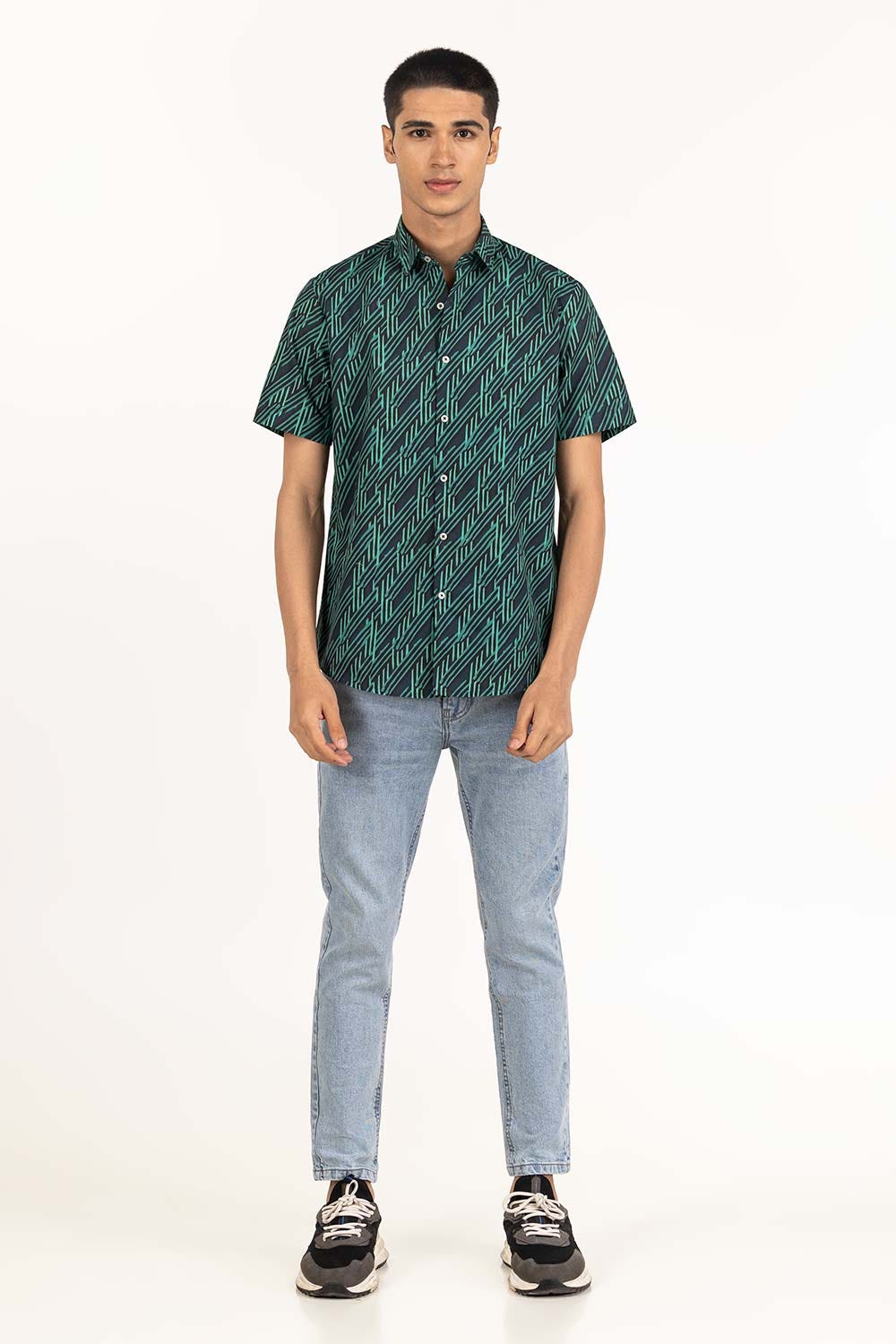 Green Black Printed Casual Shirt CS-PRT22-007