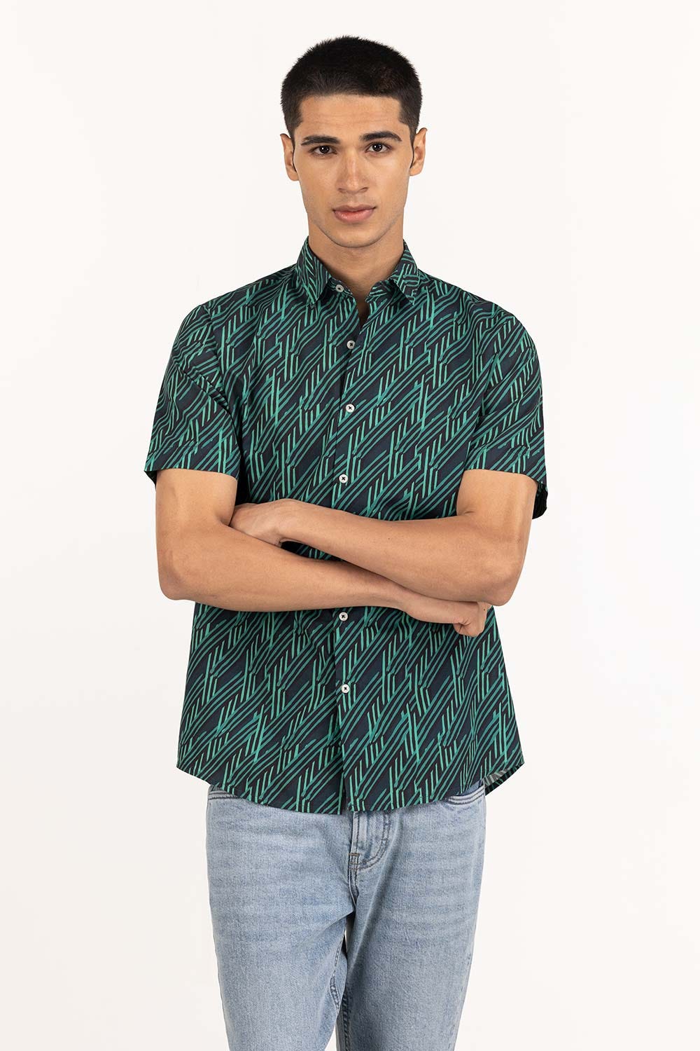 Green Black Printed Casual Shirt CS-PRT22-007