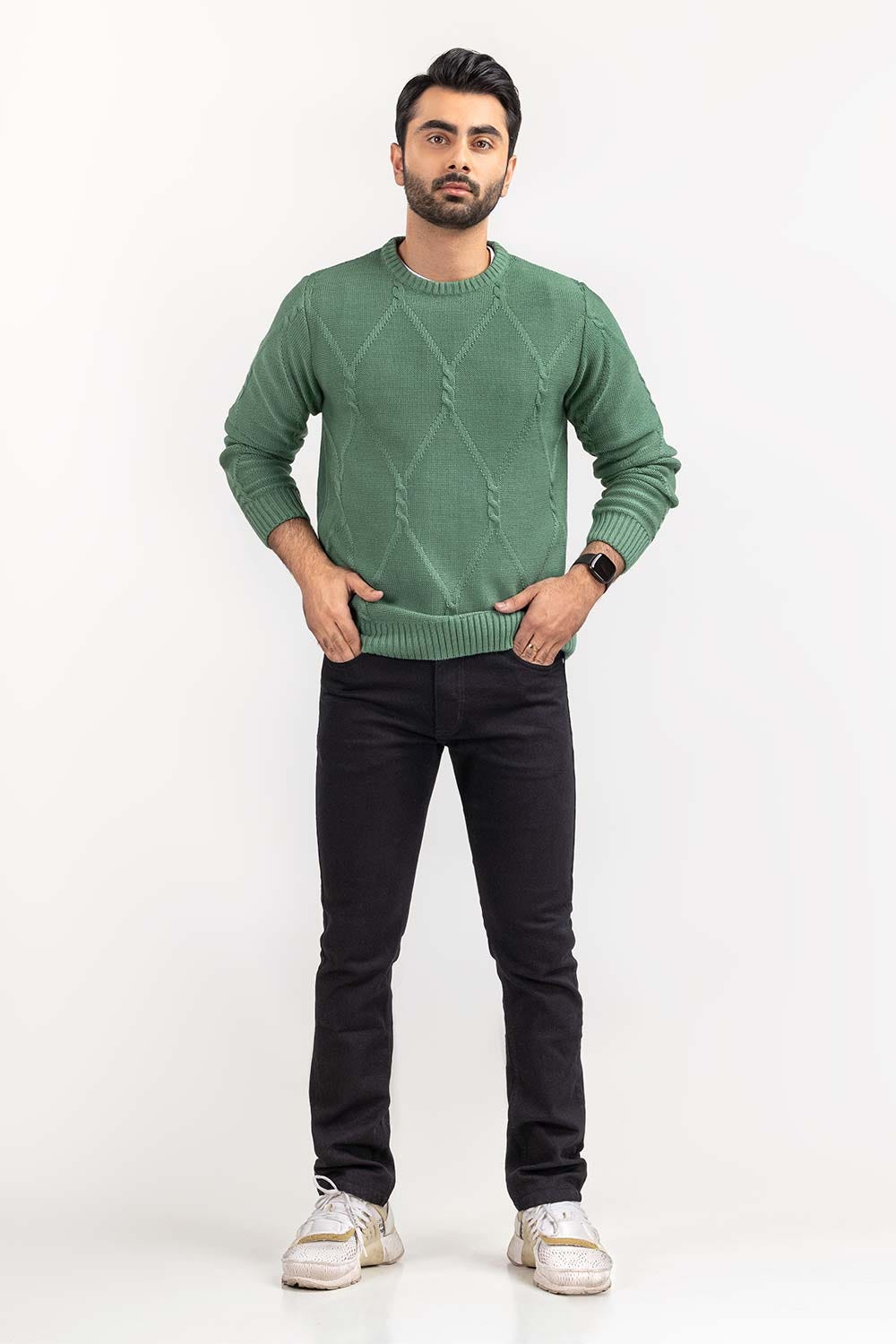 Green Cabling Crew Neck Sweater SWT-FFSCN22-177