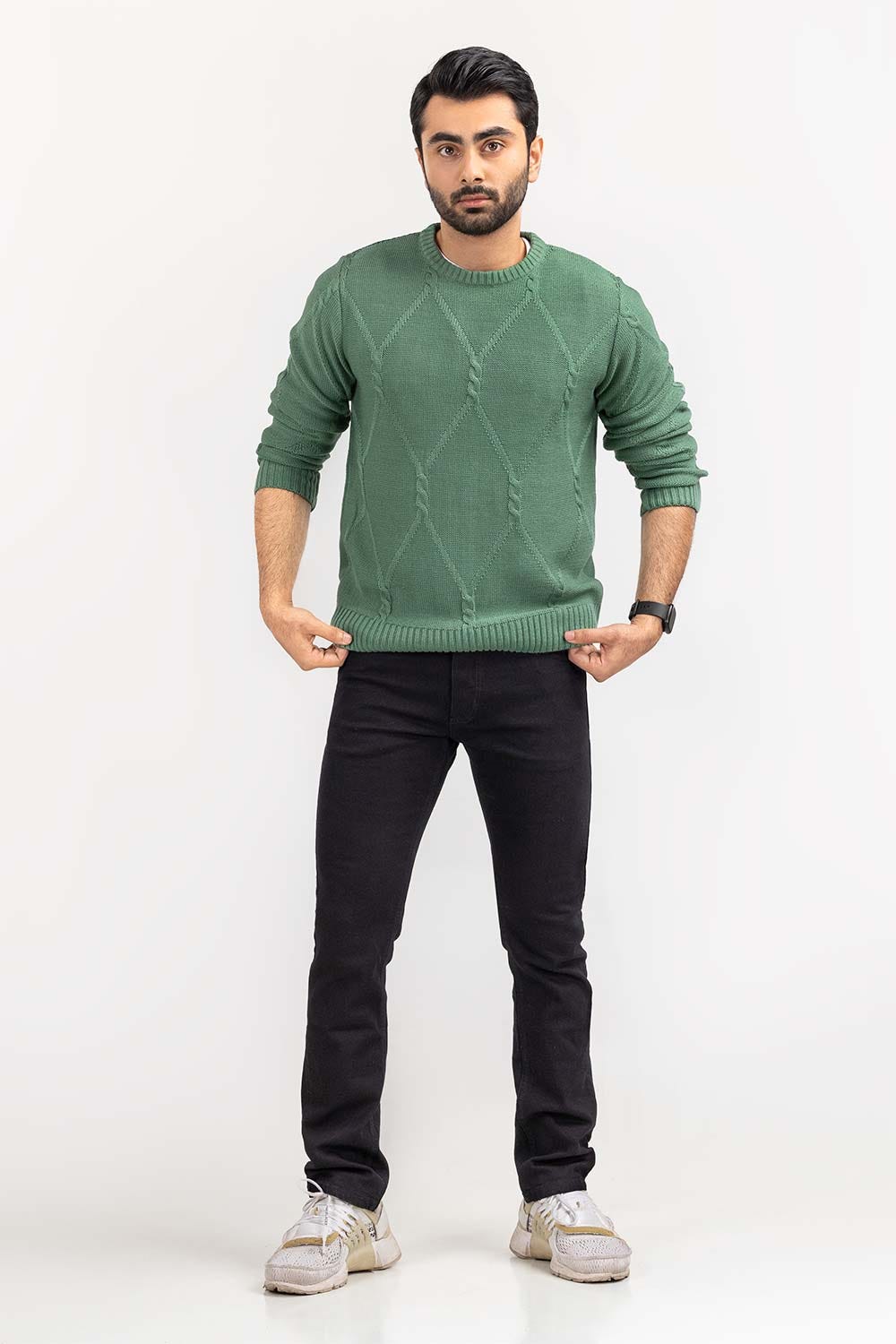Green Cabling Crew Neck Sweater SWT-FFSCN22-177