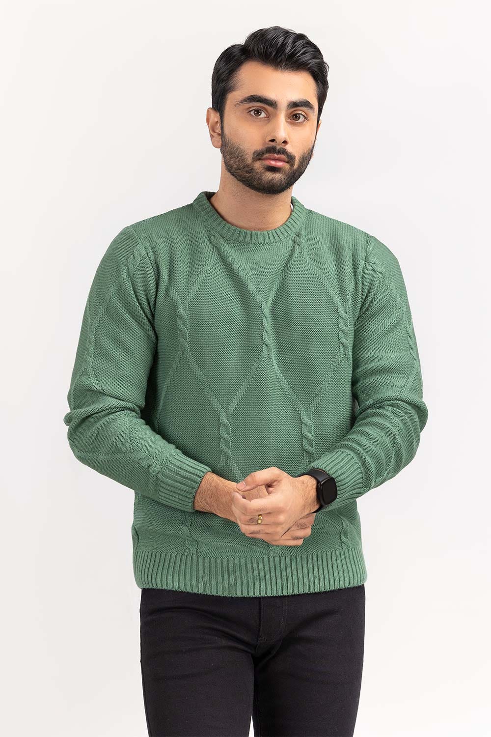 Green Cabling Crew Neck Sweater SWT-FFSCN22-177