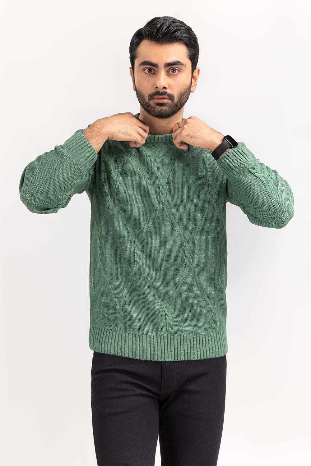Green Cabling Crew Neck Sweater SWT-FFSCN22-177