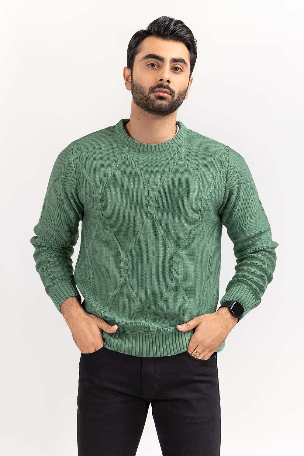 Green Cabling Crew Neck Sweater SWT-FFSCN22-177