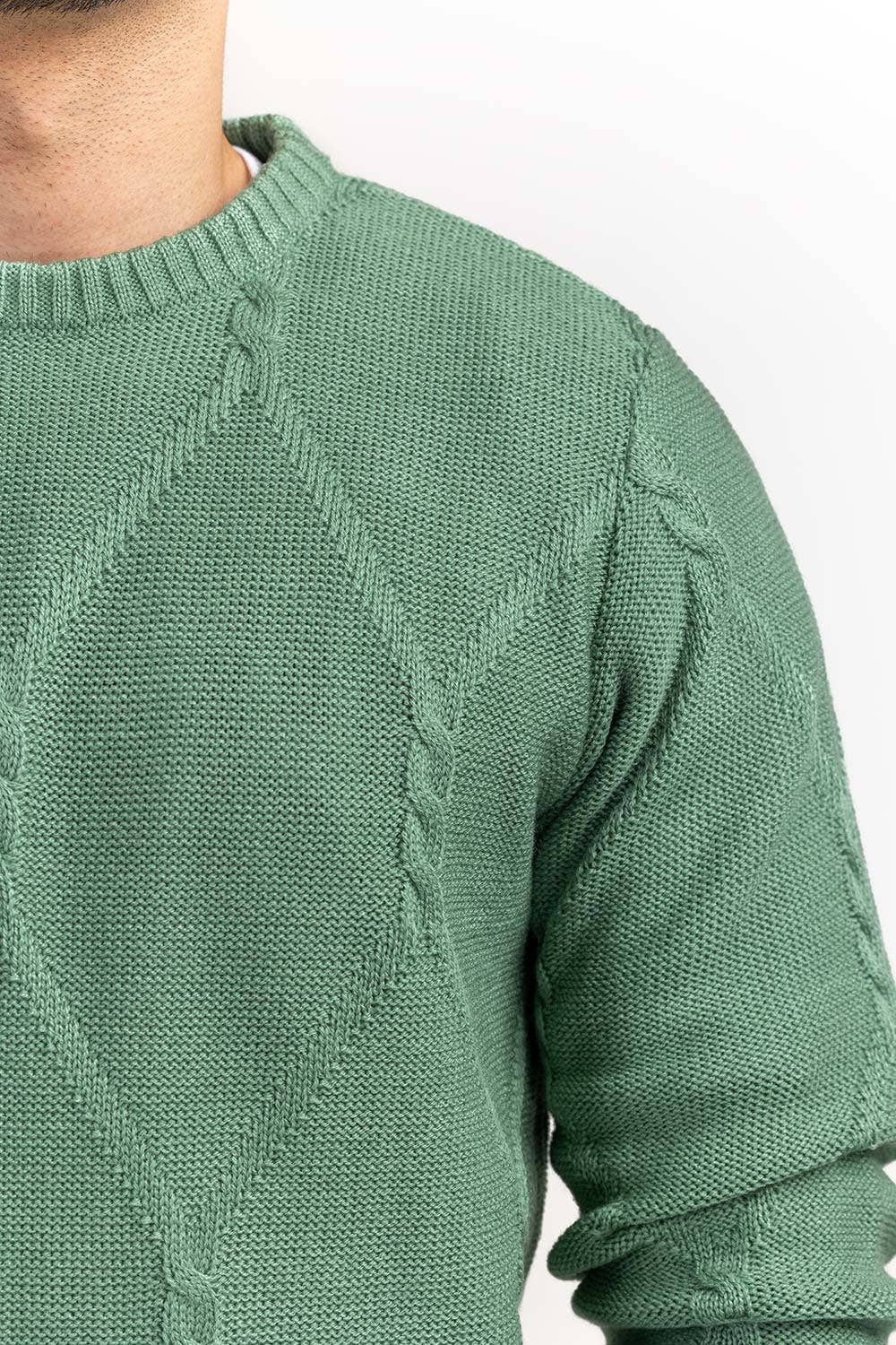 Green Cabling Crew Neck Sweater SWT-FFSCN22-177