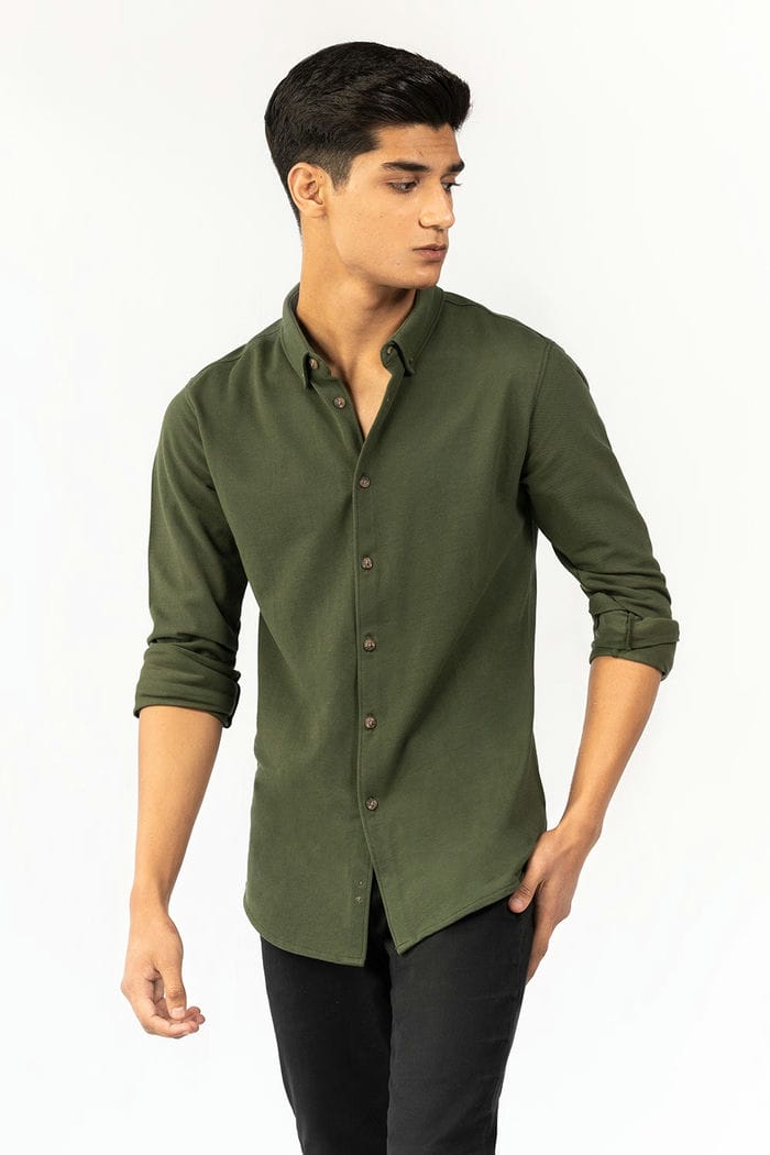 Green Knitted Casual Shirt FS-CS-KNIT-D13