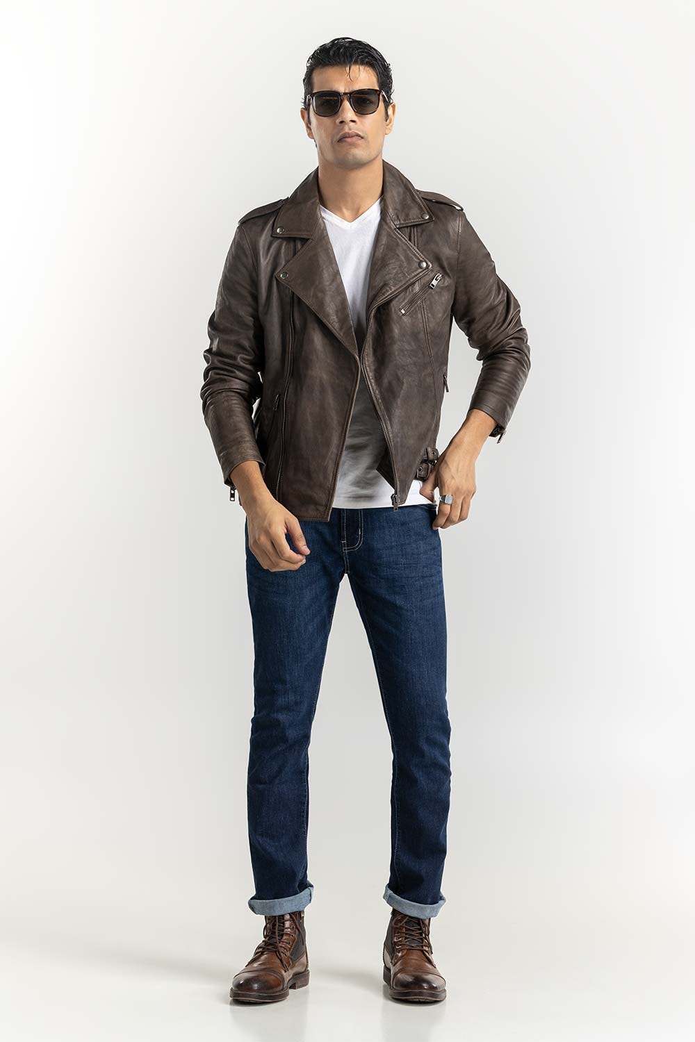 Green Leather biker Jacket JKT-LTH22-036