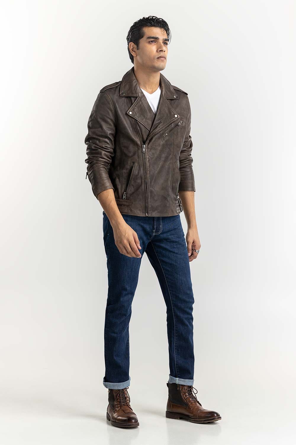 Green Leather biker Jacket JKT-LTH22-036