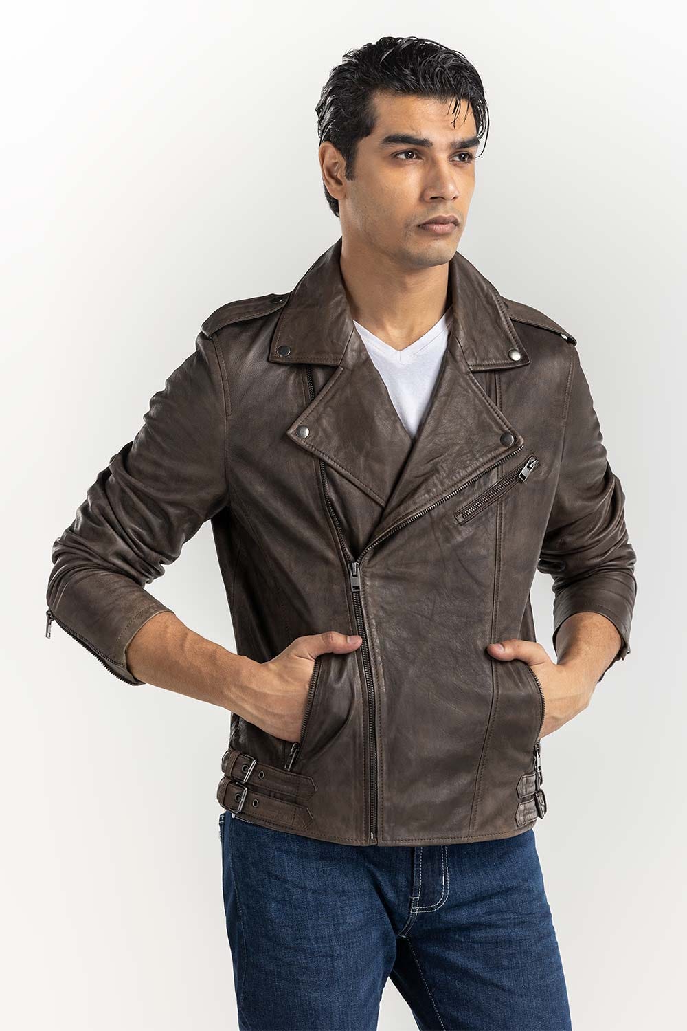 Green Leather biker Jacket JKT-LTH22-036