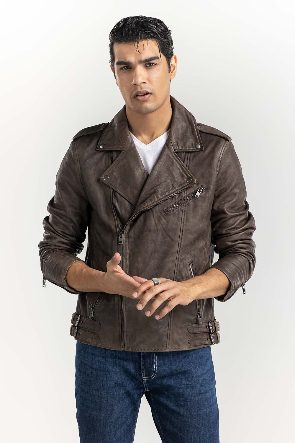 Green Leather biker Jacket JKT-LTH22-036