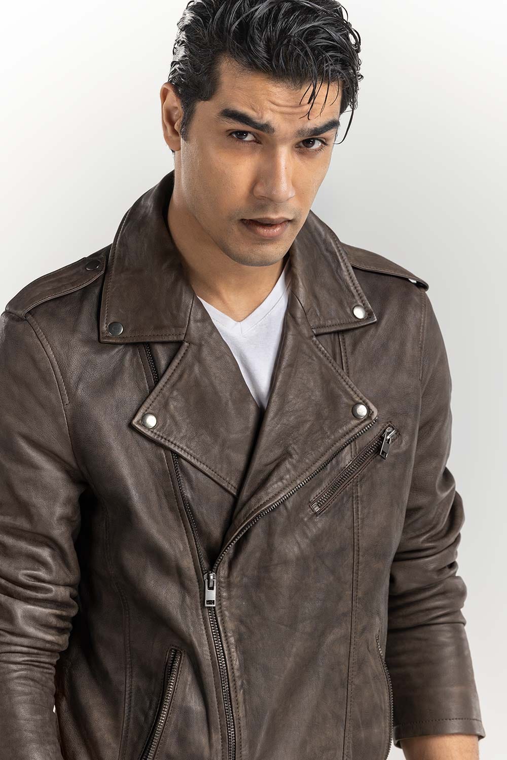 Green Leather biker Jacket JKT-LTH22-036