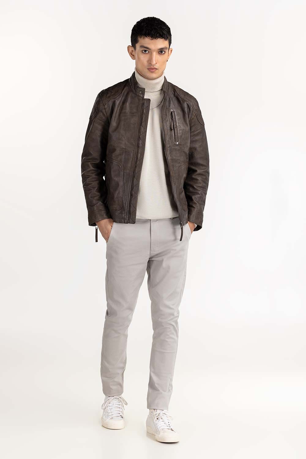 Green Leather Moto Racer Jacket JKT-LTH22-057