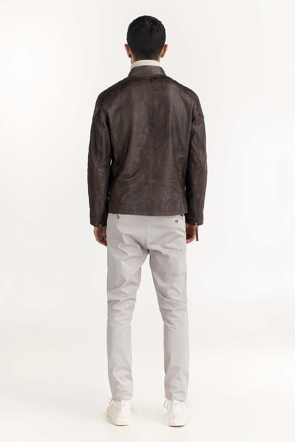 Green Leather Moto Racer Jacket JKT-LTH22-057