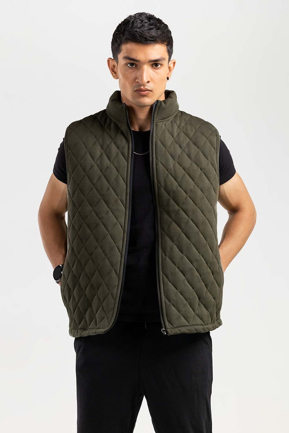 Green Mock Neck Vest Jacket JKT-MNV-D26-03