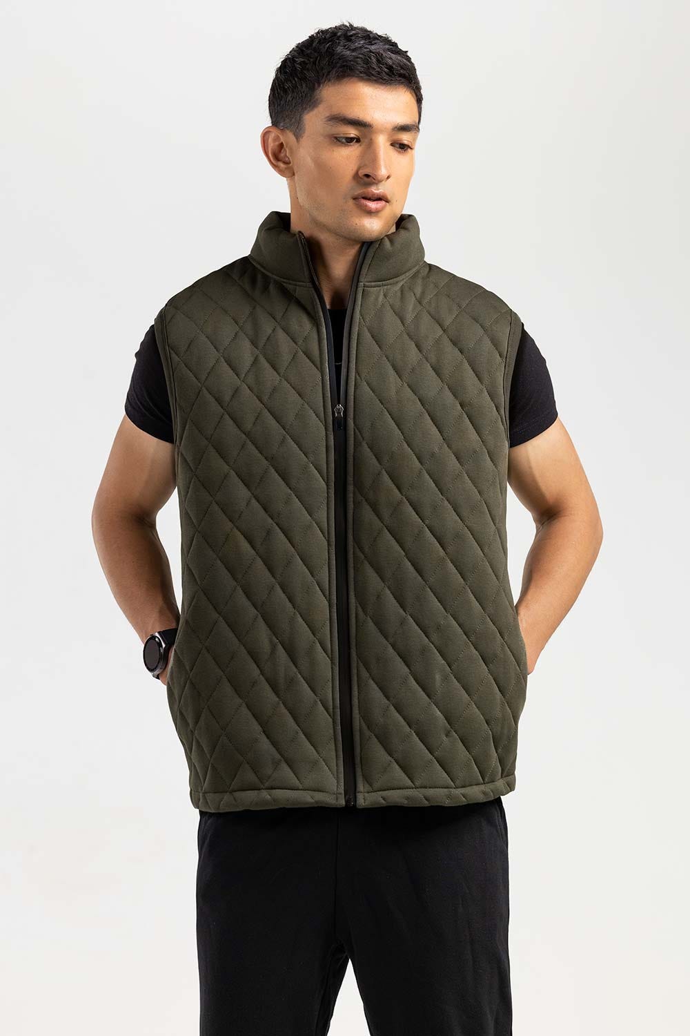 Green Mock Neck Vest Jacket JKT-MNV-D26-03