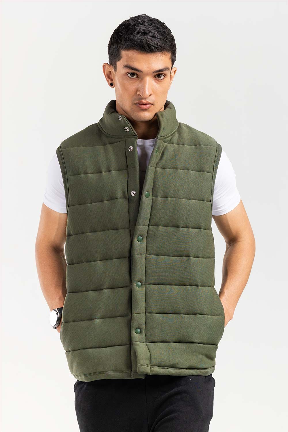 Green Mock Neck Vest Jacket JKT-MNV-D28-03
