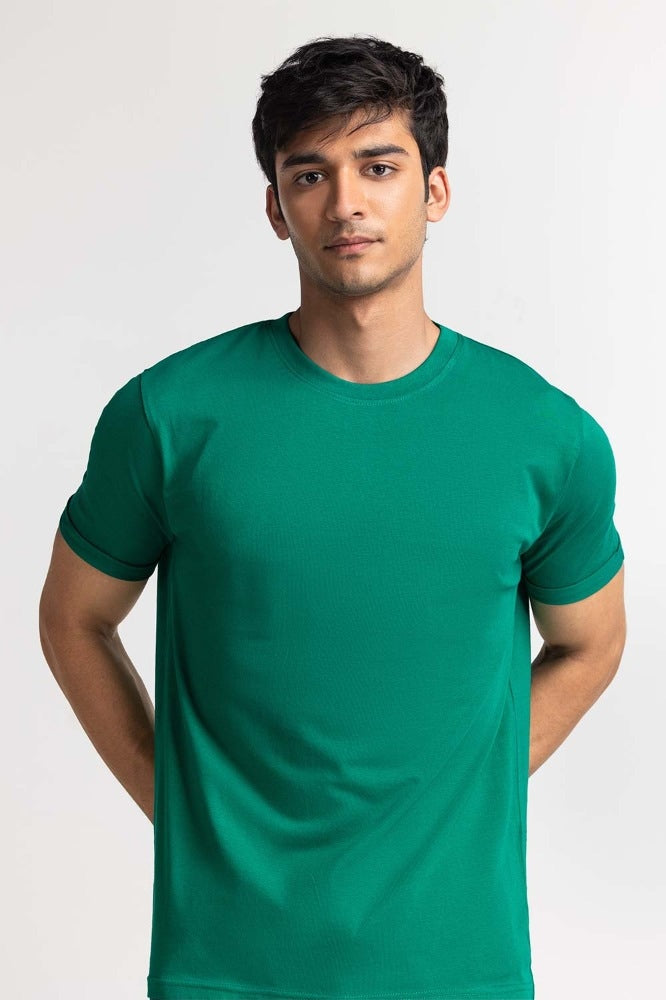 Green Roled Up Sleeve Tee TS-CNSJ24-089