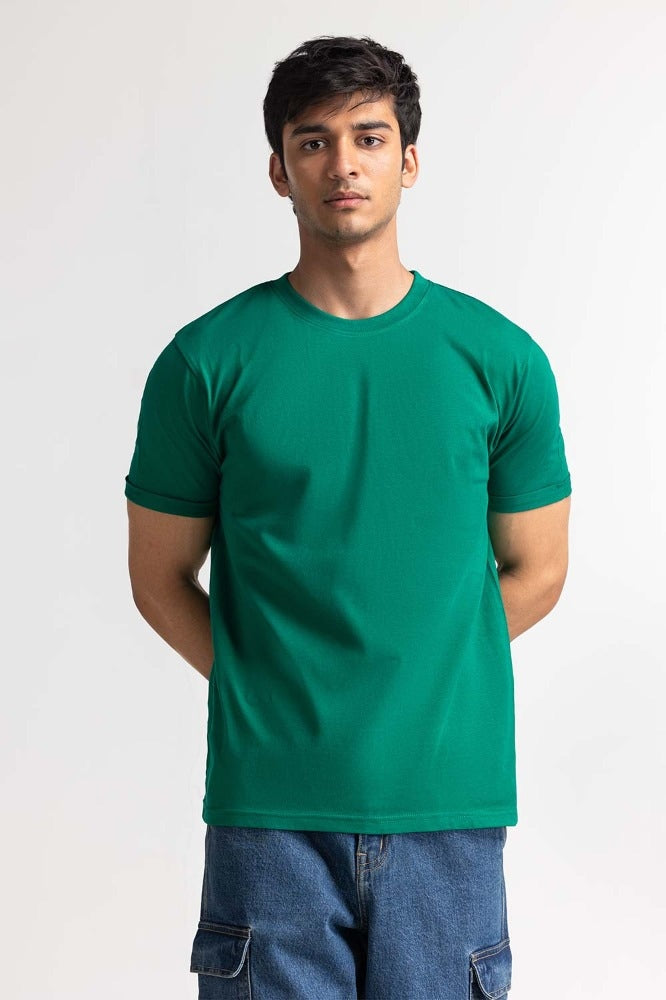 Green Roled Up Sleeve Tee TS-CNSJ24-089