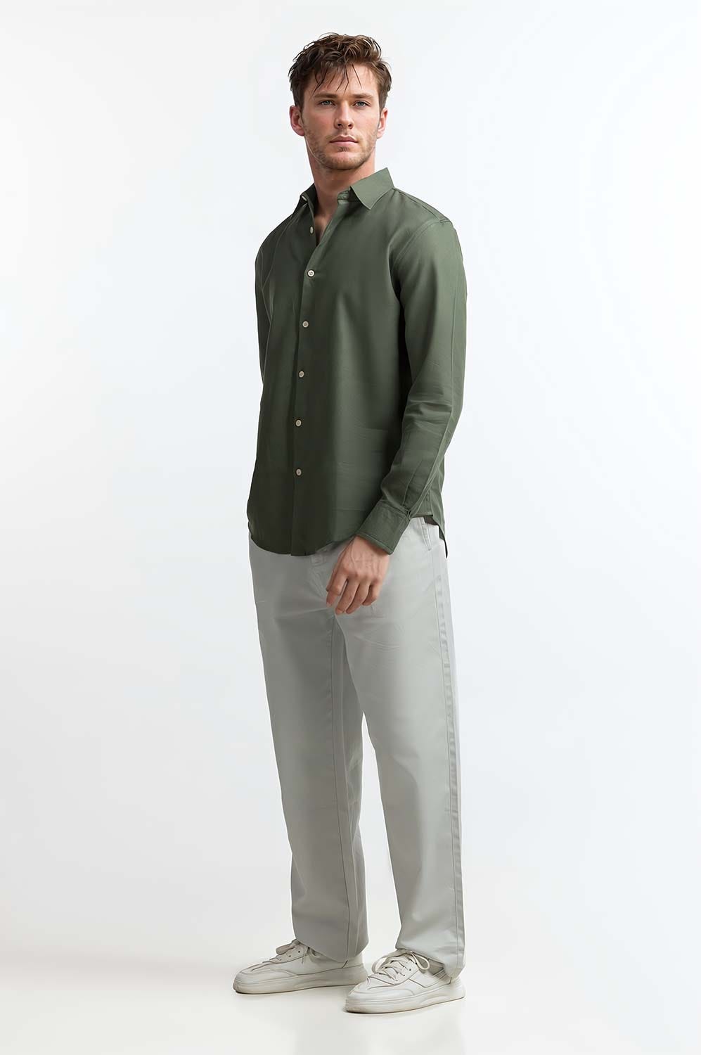 Green Solid Casual Shirt MN-CS-SS24-041