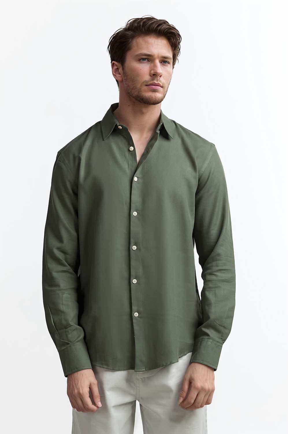 Green Solid Casual Shirt MN-CS-SS24-041