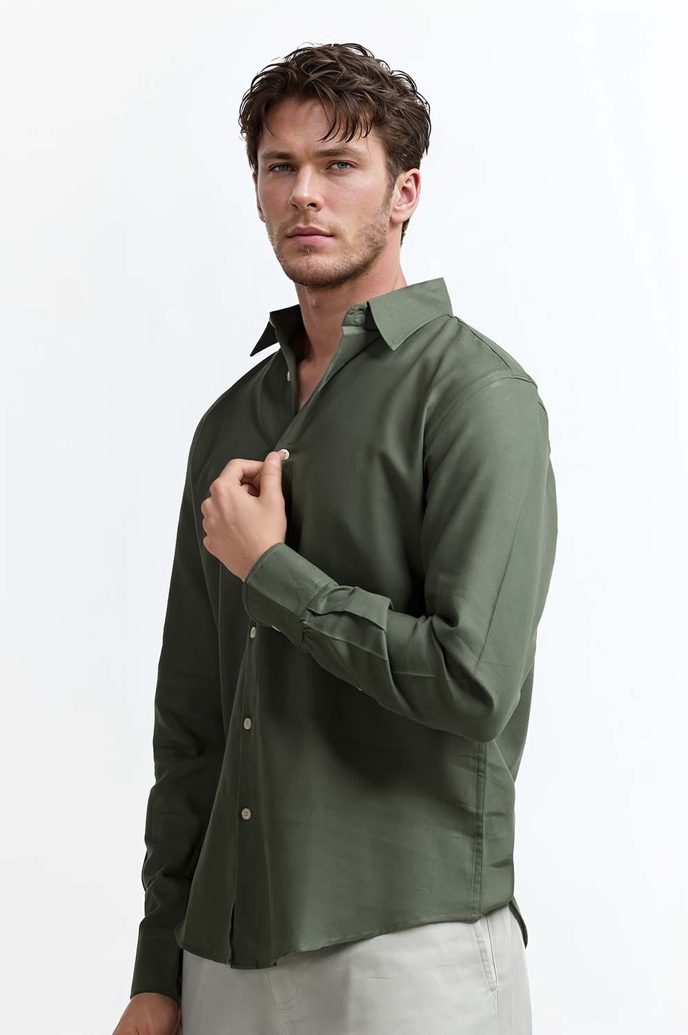 Green Solid Casual Shirt MN-CS-SS24-041