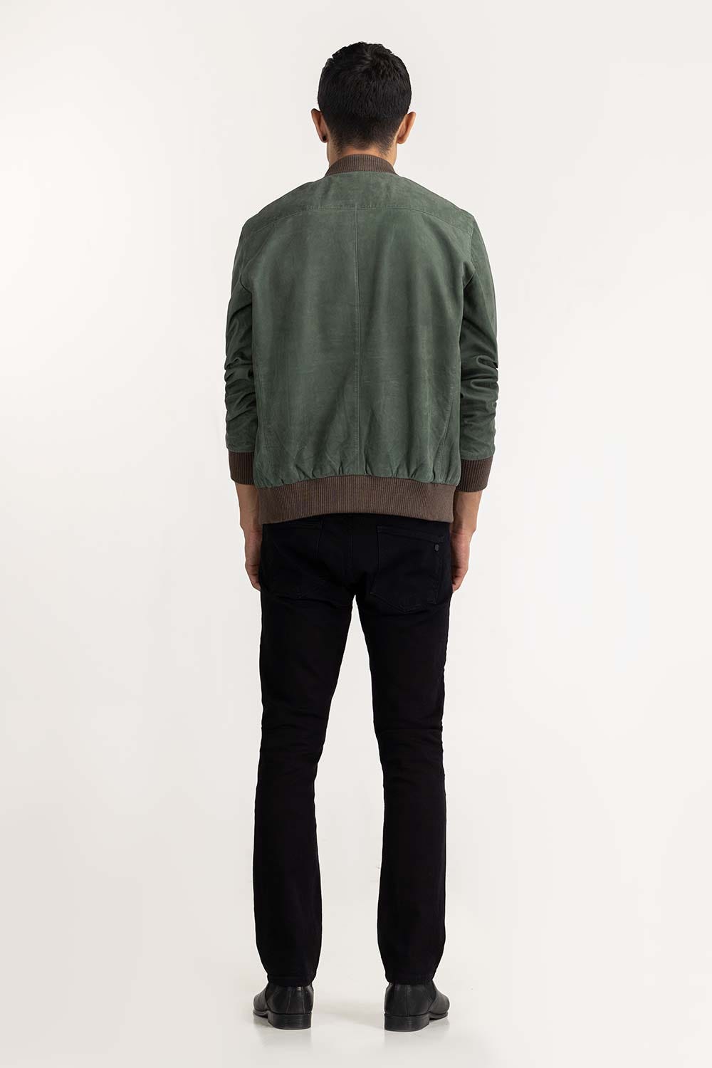 Green Suede Leather Bomber Jacket JKT-LTH22-041