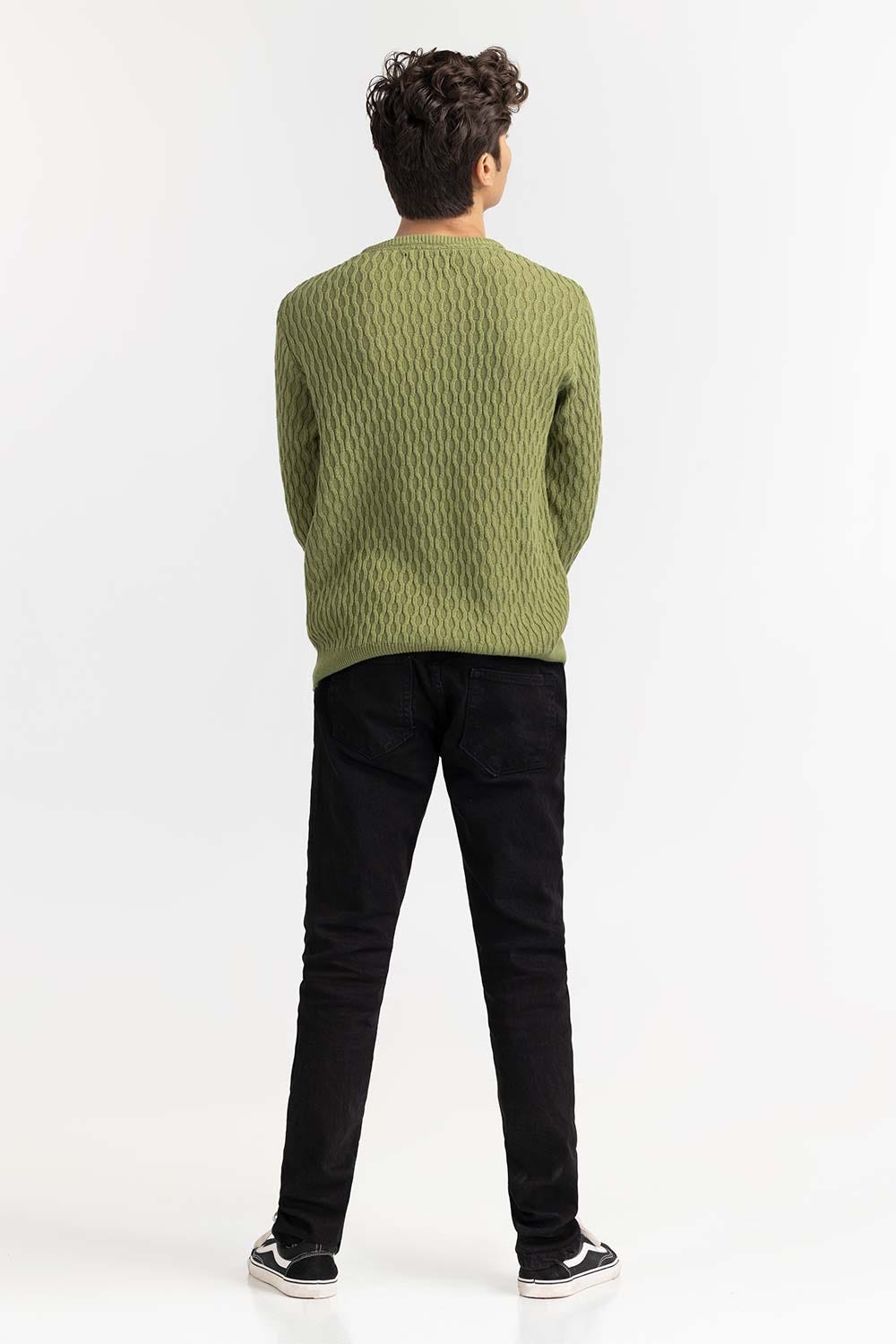 Green Textured Crew Neck Sweater SWT-FFSCN22-174
