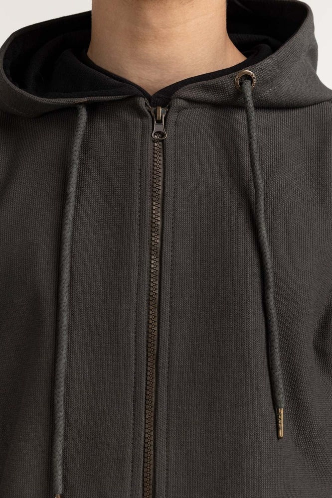 Green Textured Fashion Zipper Hoddie MN-HDZ-WS23-001