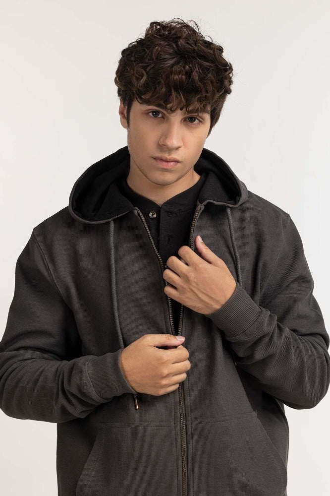 Green Textured Fashion Zipper Hoddie MN-HDZ-WS23-001