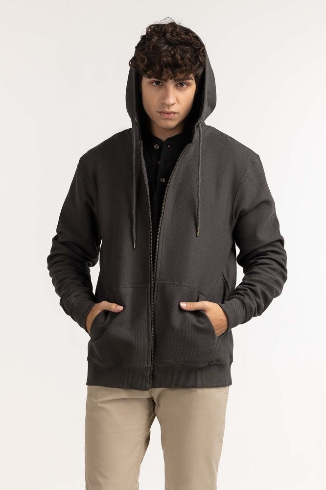 Green Textured Fashion Zipper Hoddie MN-HDZ-WS23-001