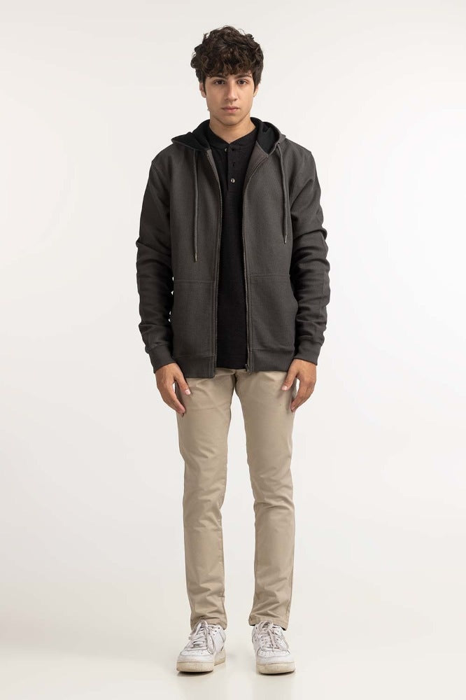 Green Textured Fashion Zipper Hoddie MN-HDZ-WS23-001