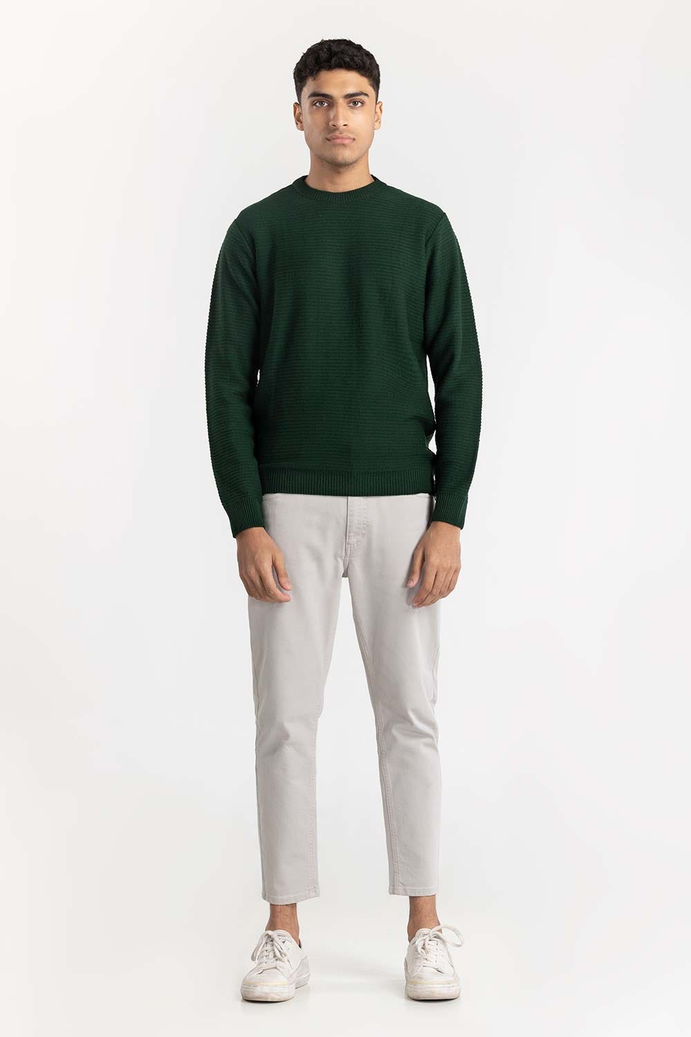 Green Textured Sweater 224-111-018