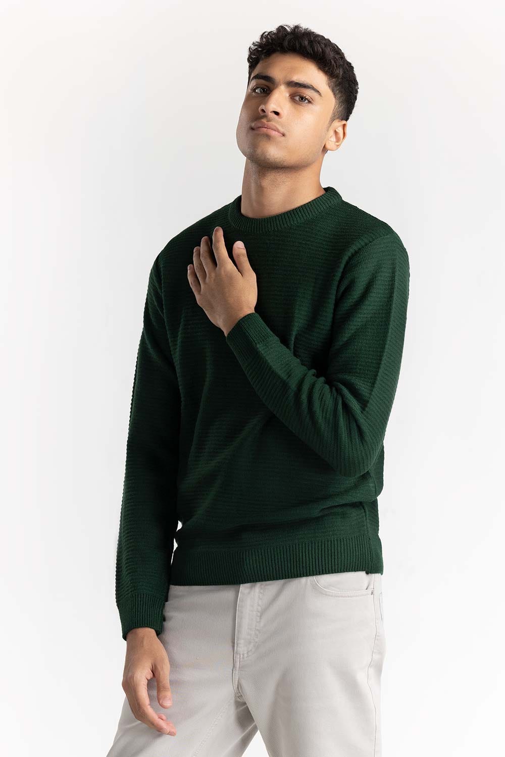 Green Textured Sweater 224-111-018