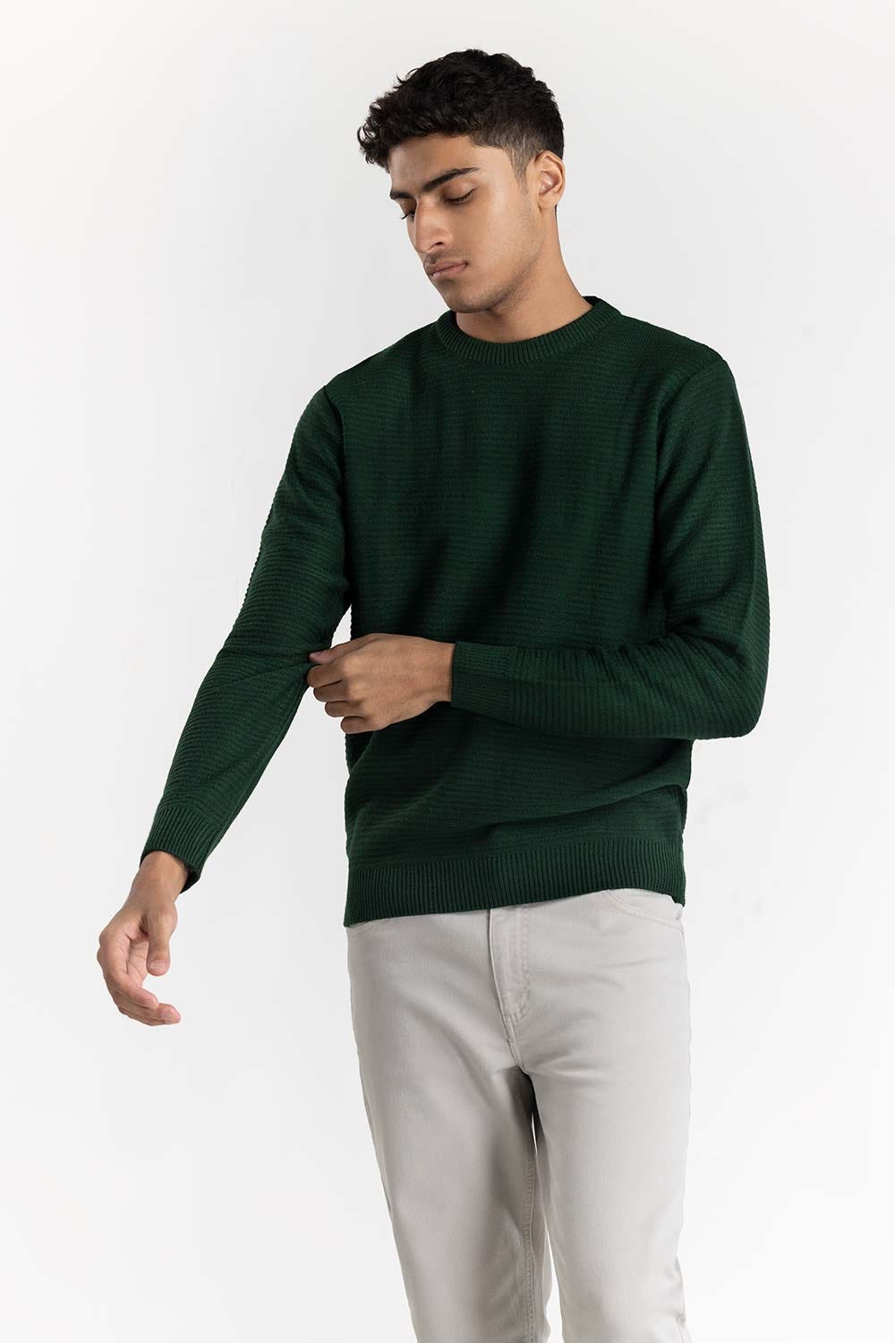 Green Textured Sweater 224-111-018