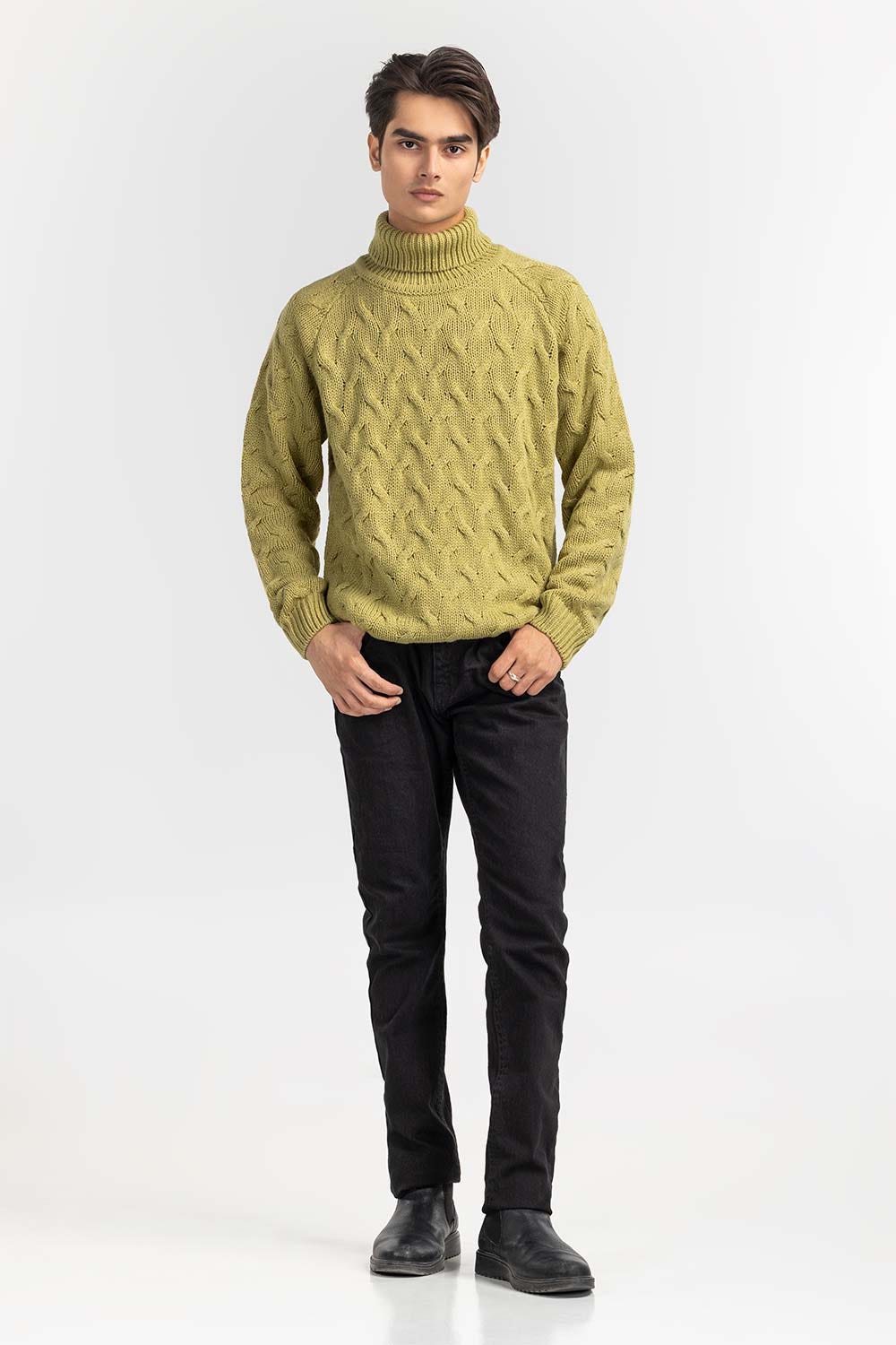 Green Textured Turtle Neck Sweater SWT-FFSTN22-260