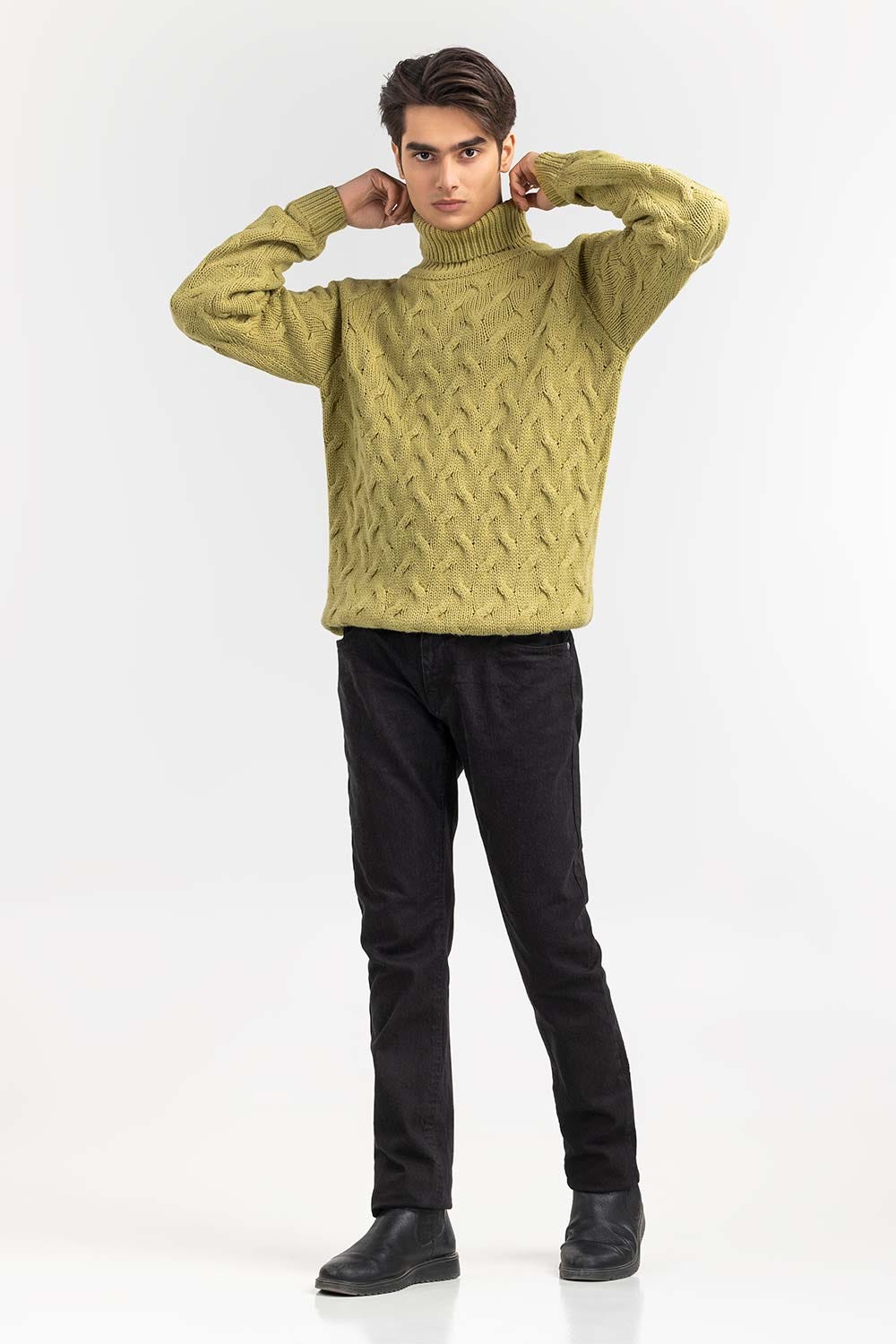 Green Textured Turtle Neck Sweater SWT-FFSTN22-260