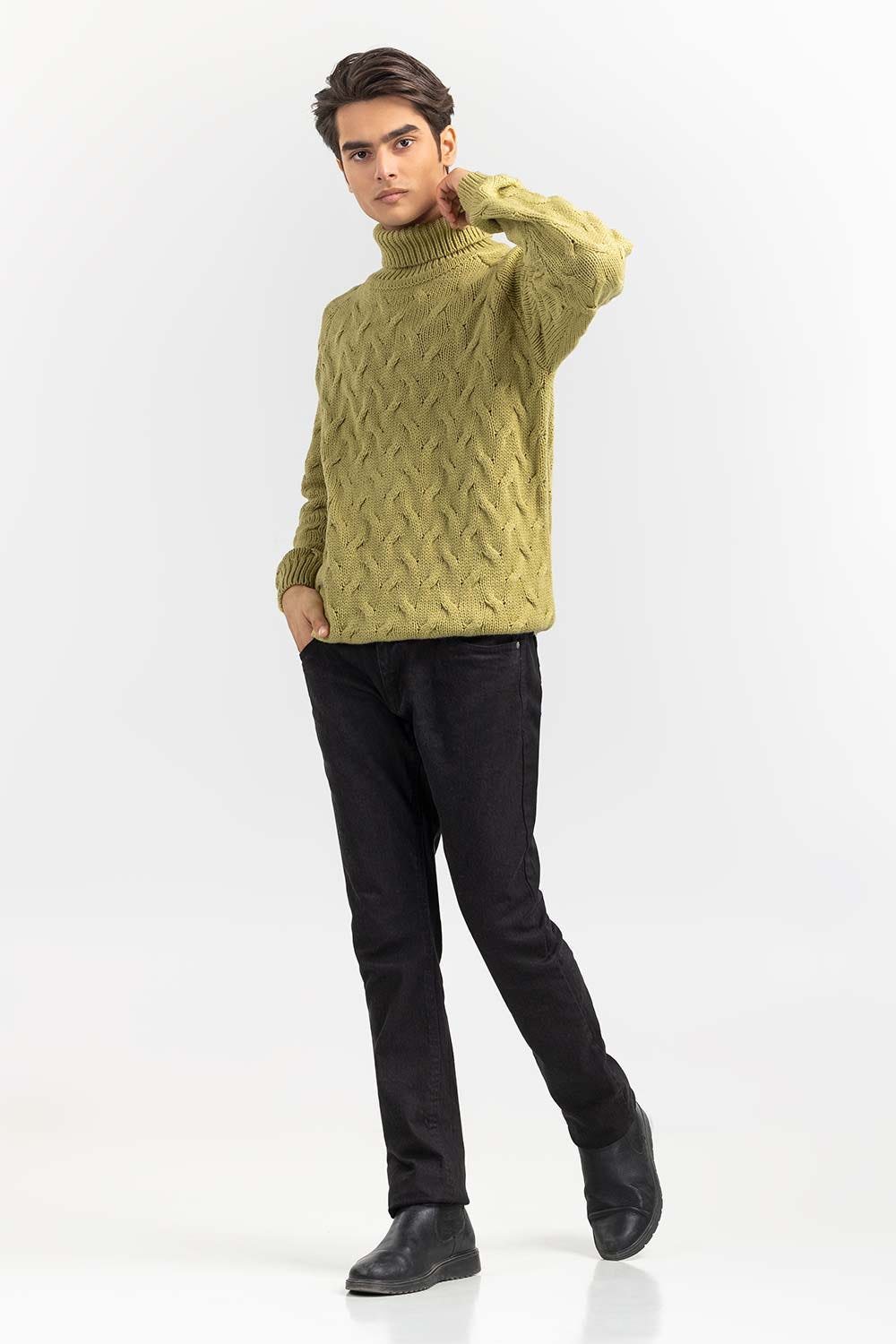 Green Textured Turtle Neck Sweater SWT-FFSTN22-260
