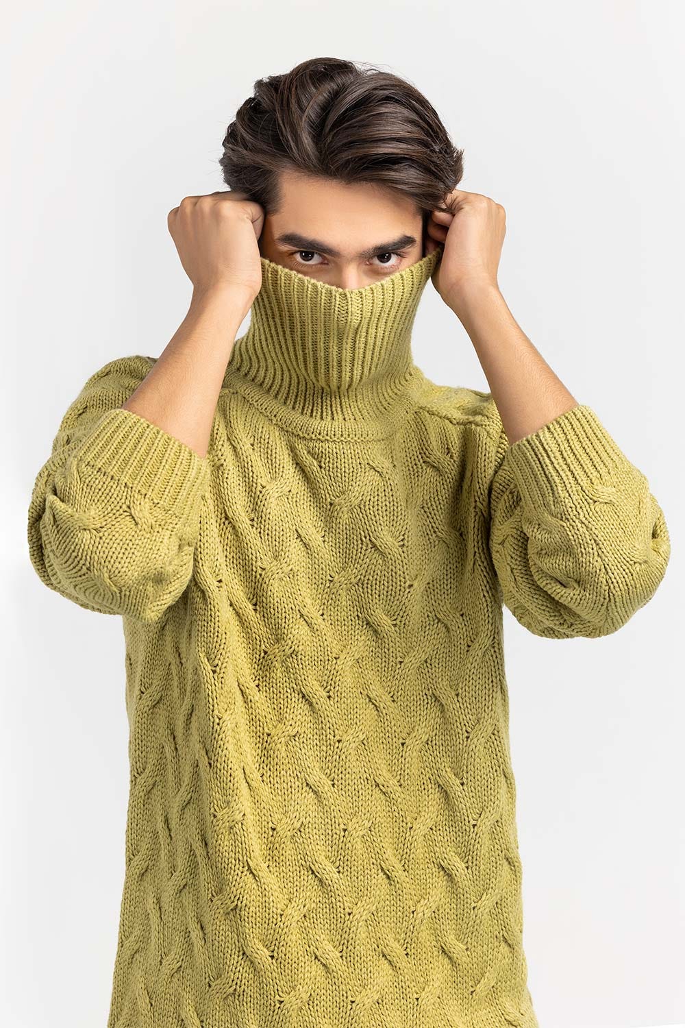 Green Textured Turtle Neck Sweater SWT-FFSTN22-260