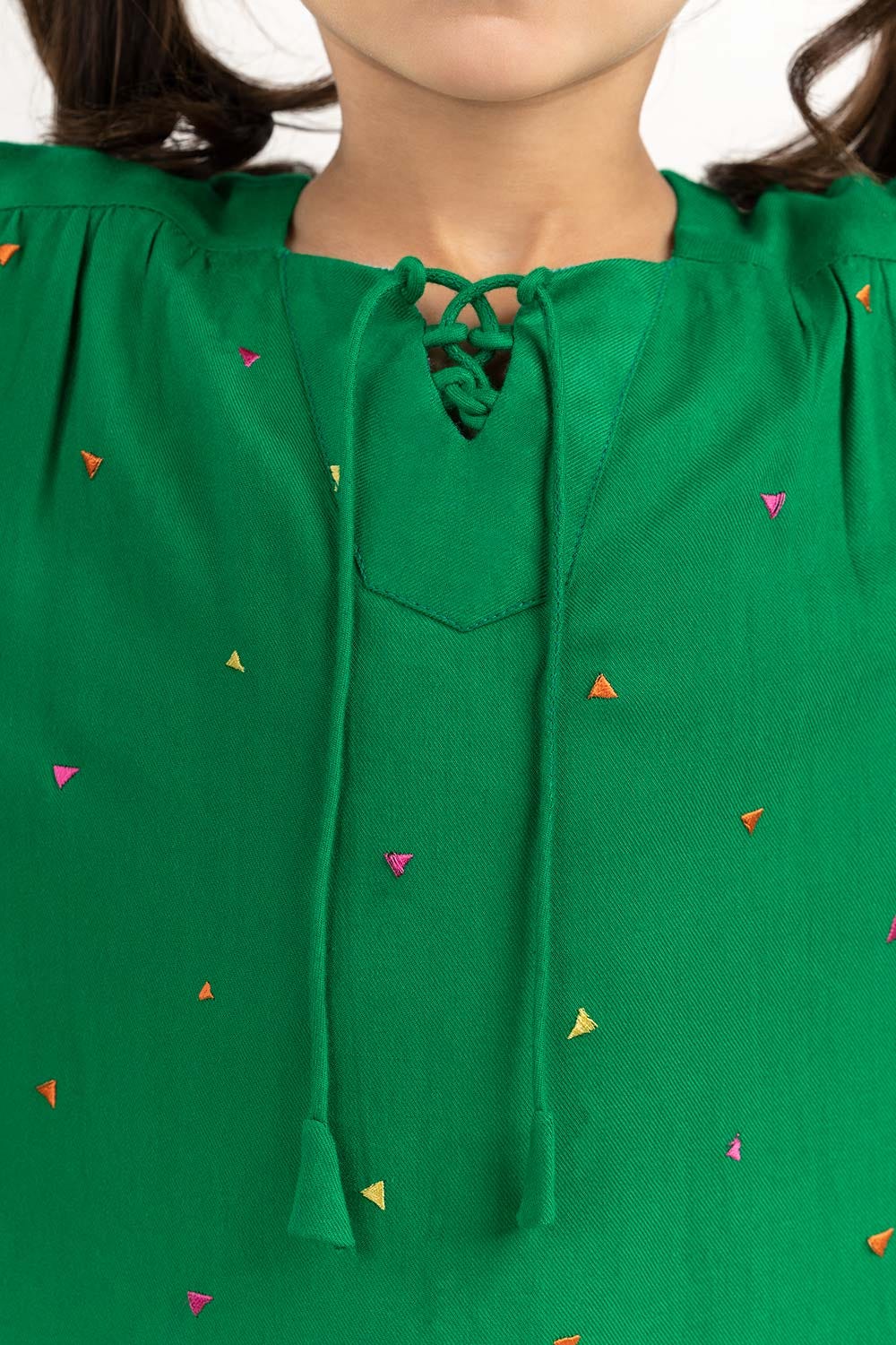 Toddler Girl Green Viscose Blouse With Full Sleeves 224-617-015