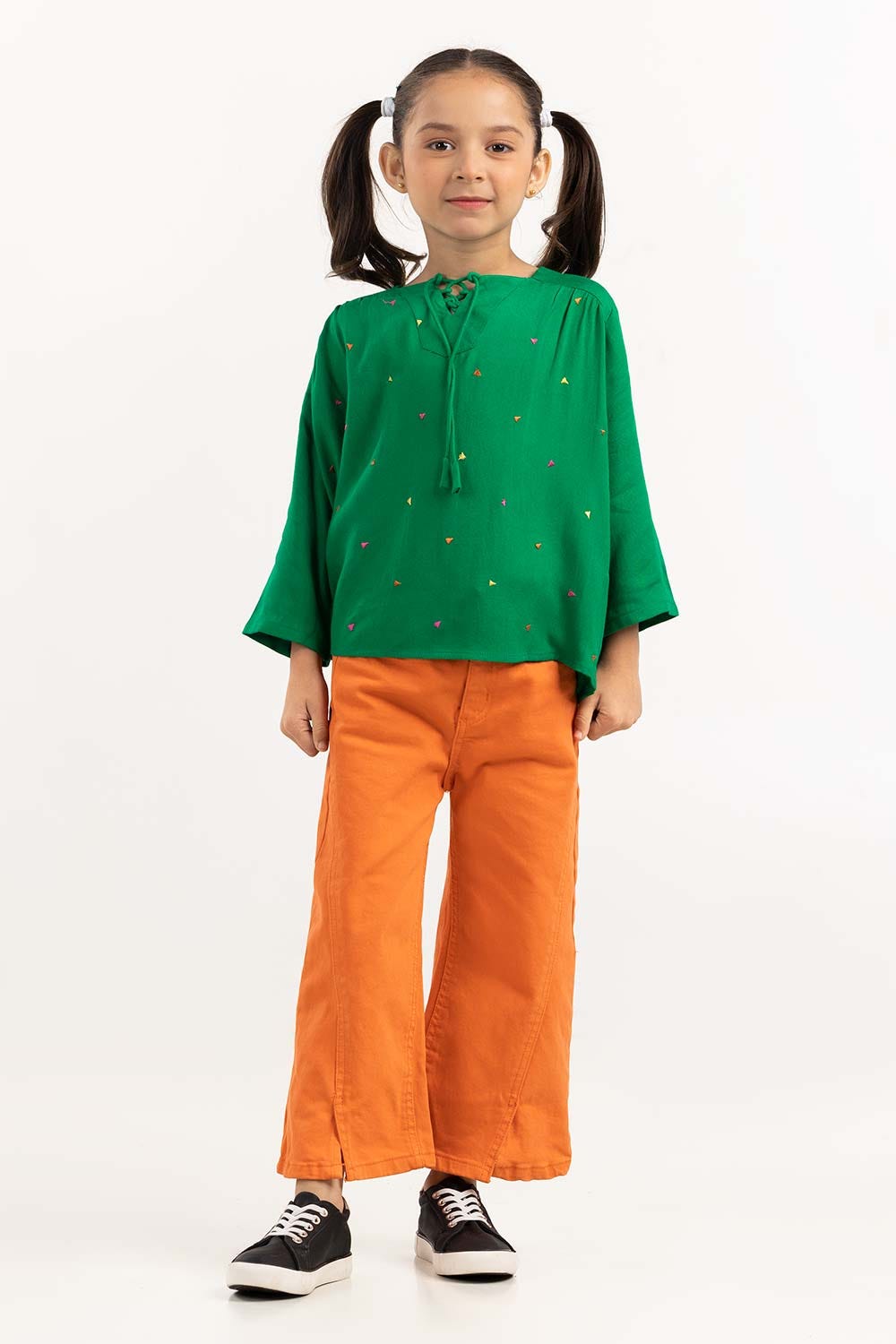 Toddler Girl Green Viscose Blouse With Full Sleeves 224-617-015
