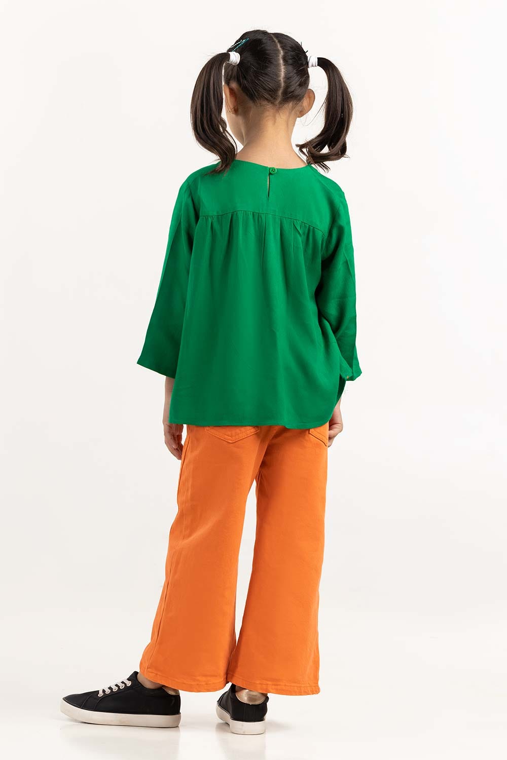 Toddler Girl Green Viscose Blouse With Full Sleeves 224-617-015